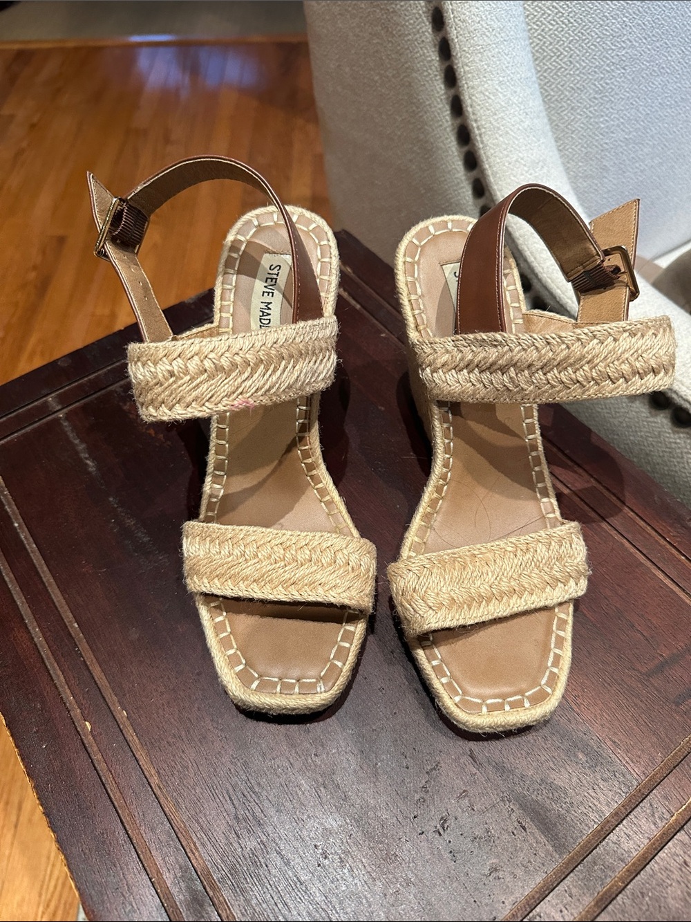 Steve Madden Natural Tan Woven Espadrille Wedge Sandals